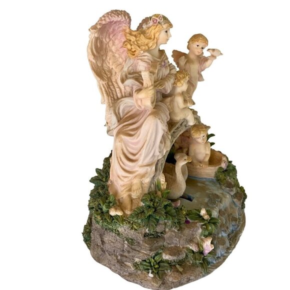 Angels on Bridge With Swans Music Box Sculpture Beautifully Detailed - Picture 8 of 12